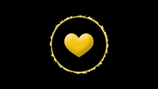 Animation Yellow Circle Heart Black Background Digital Screen Interface Technology — Stock Video