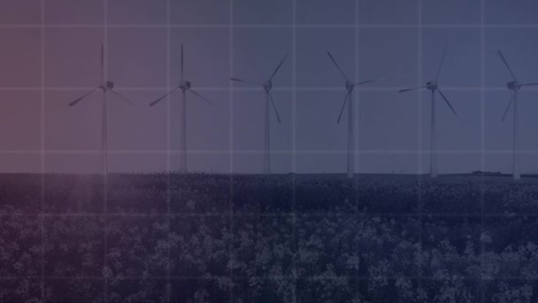 Animation Financial Data Graphs Digital Screen Wind Turbines Green Energy — Stok video
