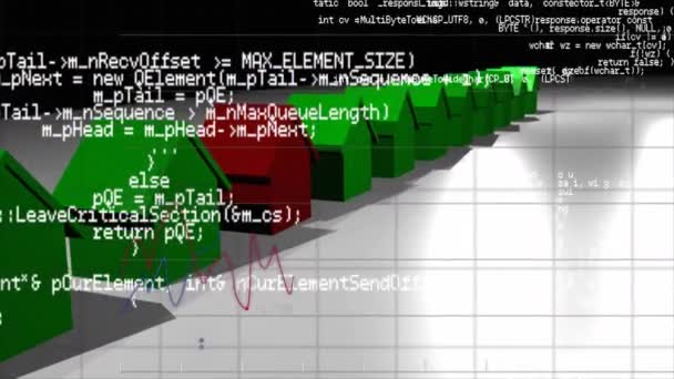 Animation Coding Grid Digital Interface Red House Standing Out Green — Vídeo de stock