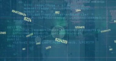 Animation of data processing with graphs and charts on interface over computer server room. Global communication, business, data and digital interface concept digitally generated video.