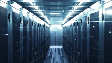 Animation of data processing over computer servers. Global computing and data processing concept digitally generated video.