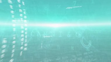 Animation of light, data, graphs and digital padlock on green background. Computers, data processing, digital safety and security concept digitally generated video.