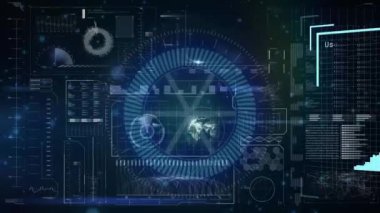 Animation of multiple changing profile icons over digital interface with data processing. Computer interface and business technology concept