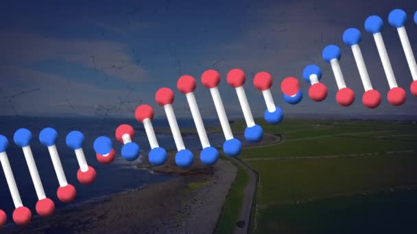 Animation Dna Structure Connecting Dots Landscape Background Motion Graphics Futuristic — Vídeos de Stock