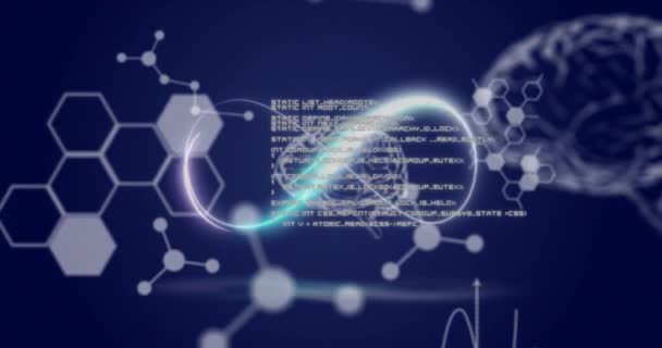 Animation Neon Infinity Brain Chemical Formulas Data Navy Background Global — 图库视频影像