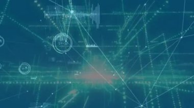 Animation of network of connections over digital city on blue background. global technology, connections and digital interface concept digitally generated video.