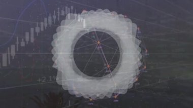 Animation of data loading roundel over network, lights and data processing on brown. Global communication, network, data security and digital interface concept digitally generated video.