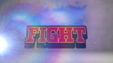 Animation of light spots over fight text. Global business and digital interface concept digitally generated video.