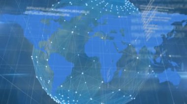 Animation of world map over data processing and network of connections. global business, computing and digital interface concept digitally generated video.
