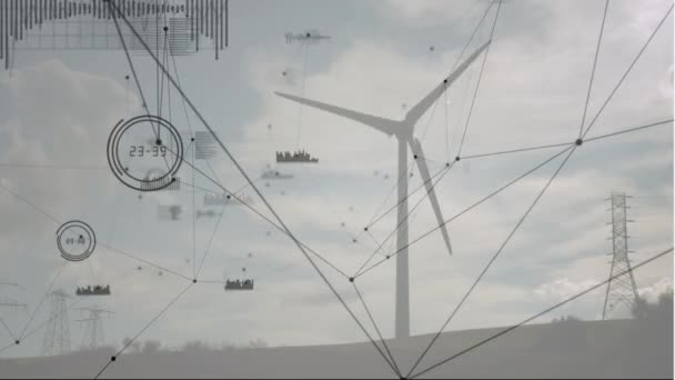 Animation Network Connections Data Processing Spinning Windmill Blue Sky Global — Stockvideo