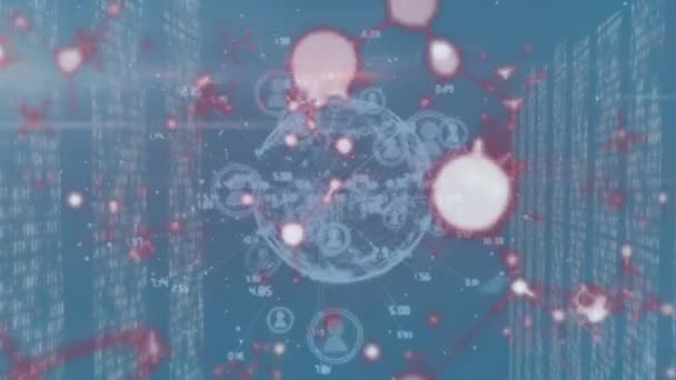 Animation Molecular Structure Spinning Globe Data Processing Blue Background Medical — Stock videók