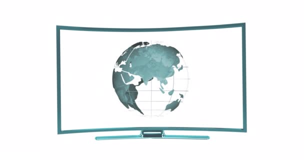 Animation Globe White Background Media Television Communication Information Concept Digitally — Video Stock
