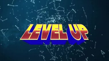 Animation of level up over globe, connections and lights on green background. video games, communication and entertainment concept digitally generated video.