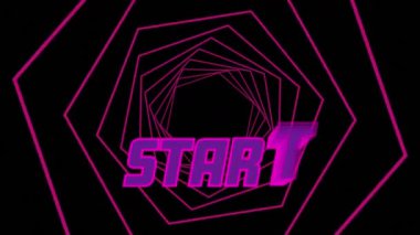 Animation of start over pink hexagons rotating on black background. video games, communication and entertainment concept digitally generated video.