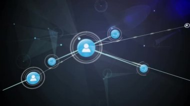 Animation of profile icons connecting dots, circles with bright blue light on digital interface. Digital composite, connection, connect the dots, networking, data, technology, telecommunication.
