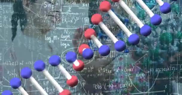 Animation Dna Helix Formulas Doctors Students Doing Research Lab Data — Vídeo de stock