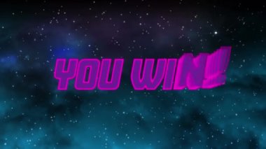 Animation of you win and stars on night sky. video game, communication and entertainment concept digitally generated video.
