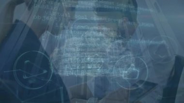 Animation of data processing, connections and caucasian businesspeople. Data processing, communication and connections concept digitally generated video.