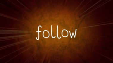 Animation of follow text over light trails on brown background. Global social media and digital interface concept digitally generated video.