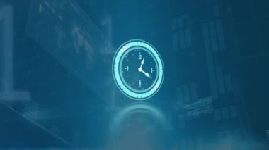 Veri işleme üzerinde hareket eden saatin animasyonu. Küresel iş ve dijital arayüz kavramı dijital olarak oluşturulmuş video.