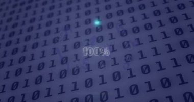 Animation of neon circle with 100 percent over binary code. Global network, data and technology concept digitally generated video.