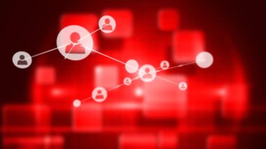 Animation of human signs representing growing global communications over red abstract light. 3d illustration, digital composite, technology, connection, futuristic, networking, sharing.