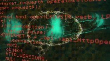 Animation of digital screen with fingerprints, brain, blockchain and data processing. Digital interface, safety, security and technology concept digitally generated video.