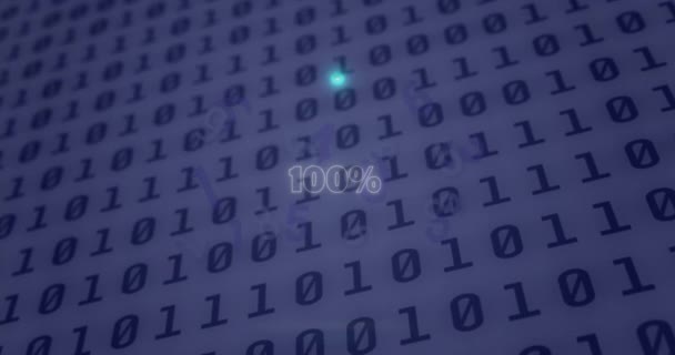 Animation Neon Circle 100 Percent Binary Code Global Network Data — ストック動画