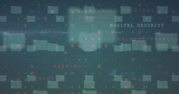 Анімація Цифрового Замка Інтегрованою Схемою Відбитками Пальців Над Номерами Кіберзлочинністю — стокове відео