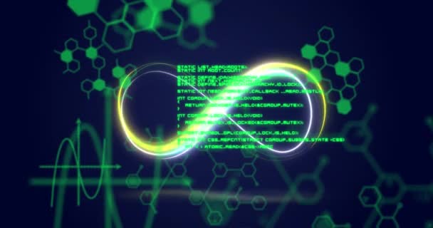 Animation Infinity Data Chemical Formulas Navy Background Digital Screen Interface — Video
