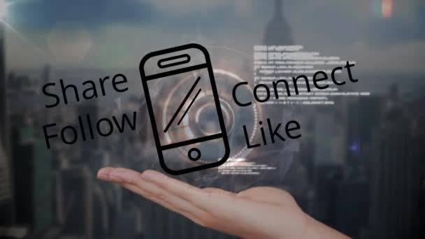 Animation Smartphone Icon Social Media Concept Texts Scanner Cupped Hand — Vídeos de Stock