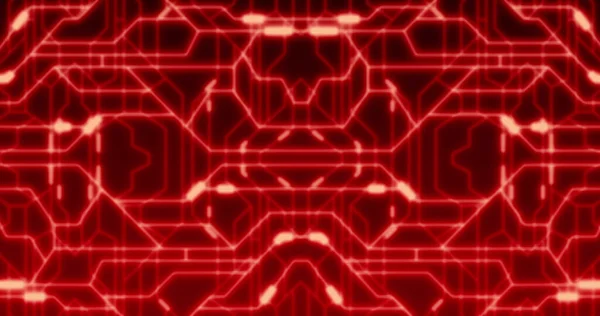 Image Neon Integrated Circuit Red Background Electronics Signal Data Processing — Stockfoto
