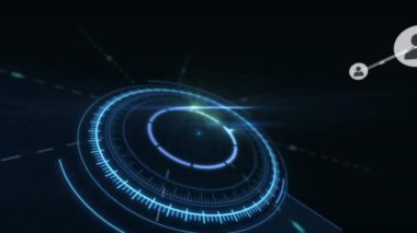 Animation of network of connections over globe and scope scanning on black background. global technology, connections and digital interface concept digitally generated video.