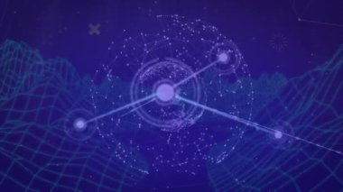 Animation of network of connections over globe and metaverse. Global networks, connections and data processing concept digitally generated video.