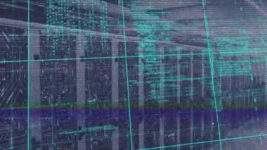 Animation of data processing over computer servers. Global computing and data processing concept digitally generated video.