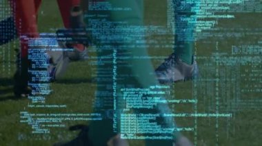 Animation of digital interface over football players. global connections, sports and competition concept digitally generated video.