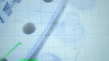 Animation of graph and data processing over male worker inspecting equipment at power plant. Digital interface, energy, fuel and power generation concept digitally generated video.