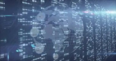 Animation of globe over spots and light spots. Global business and digital interface concept digitally generated video.