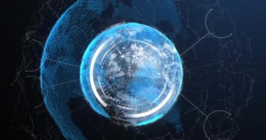 Animation of digital data processing with connections over globe. Global computing, connections, data processing and digital interface concept digitally generated video.