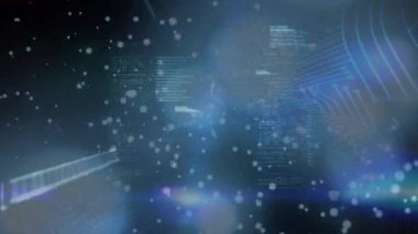 Animation of dots flying and looping binary codes with programming language on abstract. Digitally generated, multiple exposure, hologram, database, futuristic and technology concept.