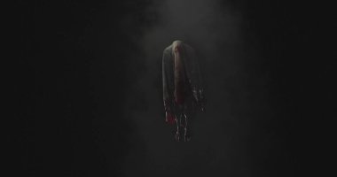 Image of moving ghost and smoke on black background. Halloween and ghosts concept digitally generated image.