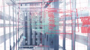 Animation of subscribe text with data processing over building construction site. Global business connections digital interface and technology concept digitally generated video.