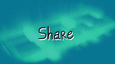 Animation of share text with arrows over light trails on blue background. Global social media and digital interface concept digitally generated video.