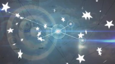 Animation of network of connections with stars over cloud and sky in background. global business, connections and digital interface concept digitally generated video.