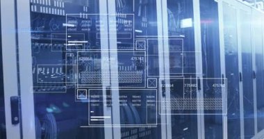 Animation of data processing over computer servers. Global computing, connections, data processing and digital interface concept digitally generated video.