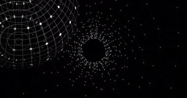 Animation of globe with connections over black digital space. Global computers, network, data and technology concept digitally generated video.