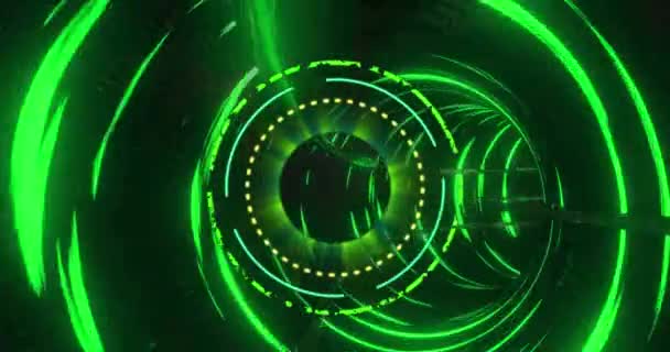 Animation Processing Circle Black Screen Tunnel Made Green Circles Digital — Stok Video