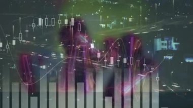 Animation of statistics and financial data processing over world map. Global business connections digital interface and technology concept digitally generated video.