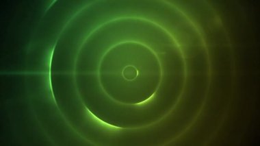 Animation of light over green and yellow circles moving on black background. Animation of red dots over green and yellow circles moving on black background.