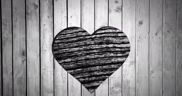 Animation Heart Shape Cut Wood Moving Wood Grain Pattern Black — Video Stock